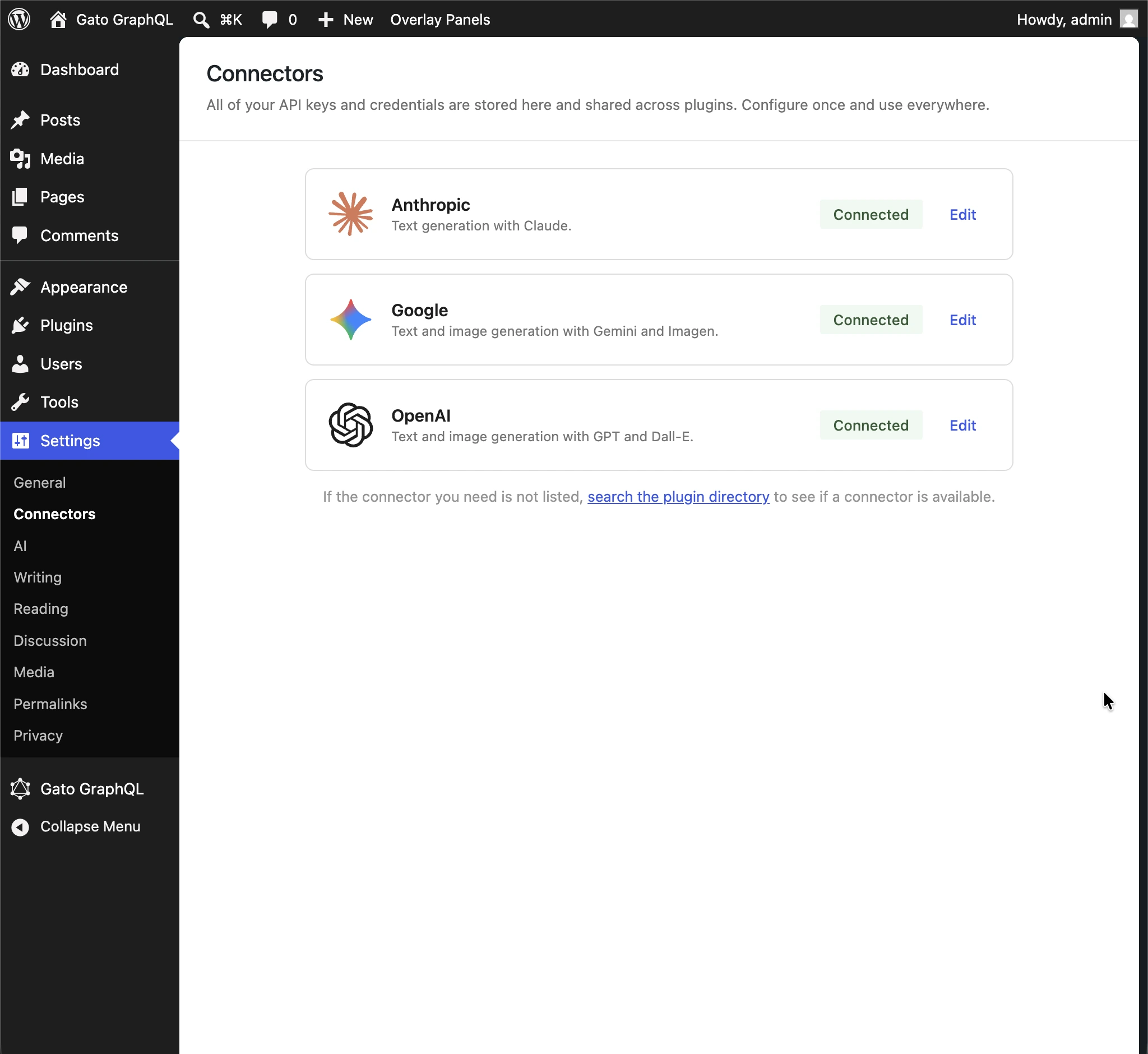 API 키는 WordPress AI Connectors에서 가져옵니다