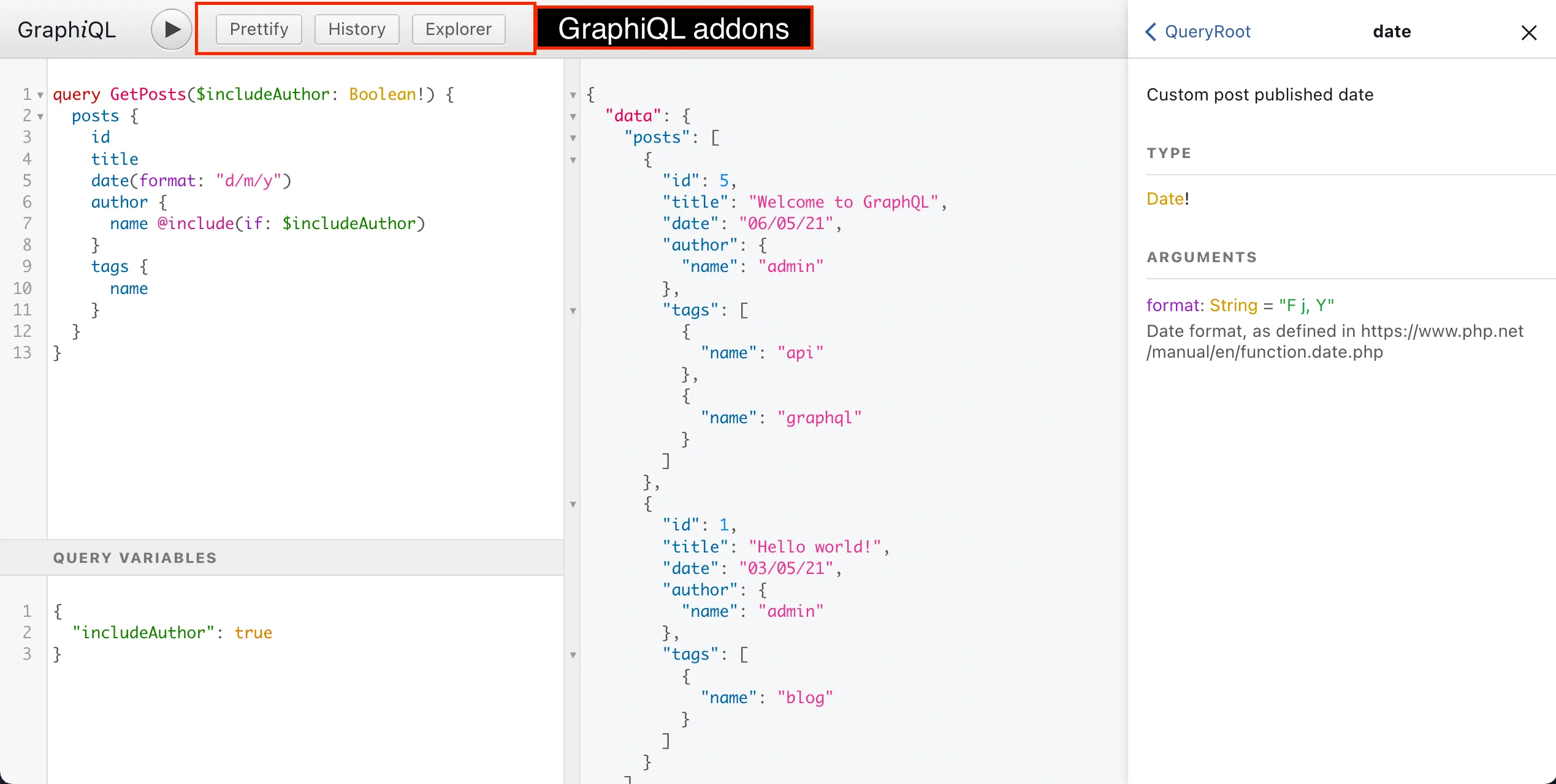 GraphiQL 애드온 GraphiQL 애드온
