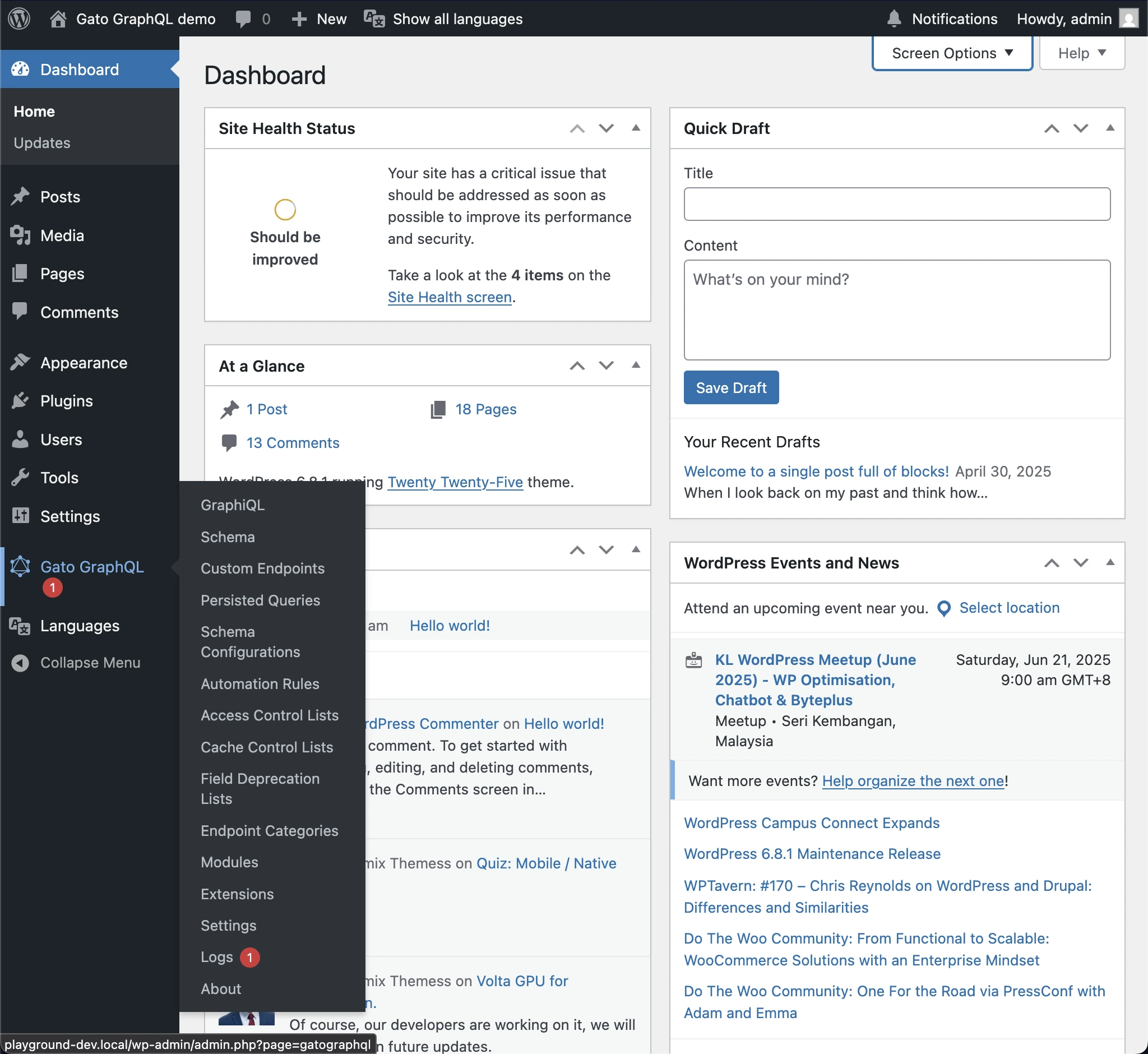 WordPress ๊ด๋ฆฌ ํ๋ฉด์ ์๋ฆผ ๋ฐฐ์ง