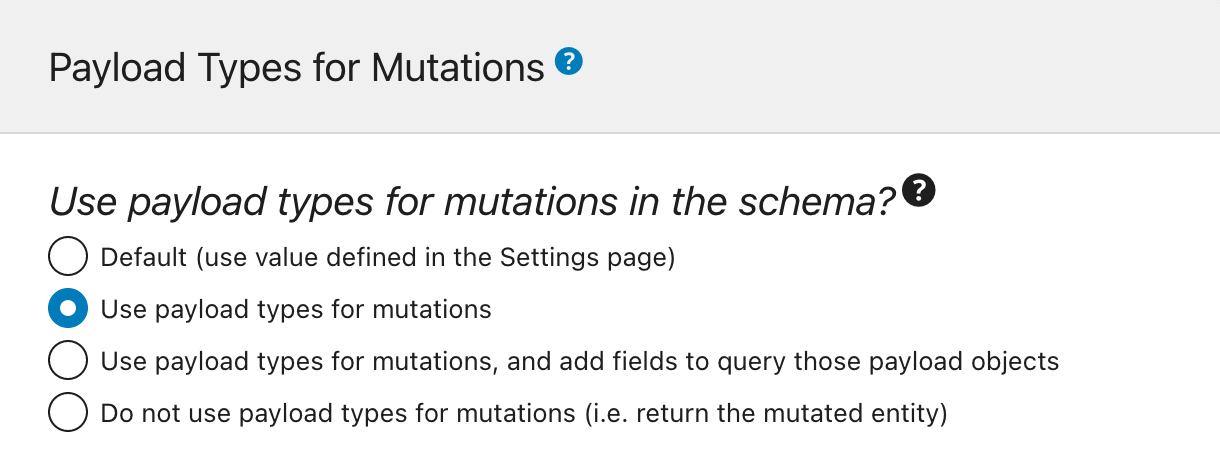 mutation에 페이로드 객체 타입을 사용할지 여부 및 방법 정의 (스키마 설정에서 설정) mutation에 페이로드 객체 타입을 사용할지 여부 및 방법 정의 (스키마 설정에서 설정)