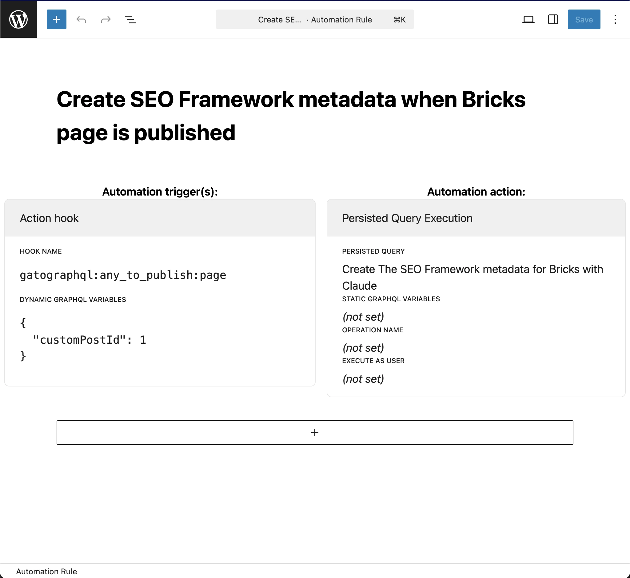 Claude로 Bricks용 The SEO Framework 메타데이터를 생성하는 Automation 규칙