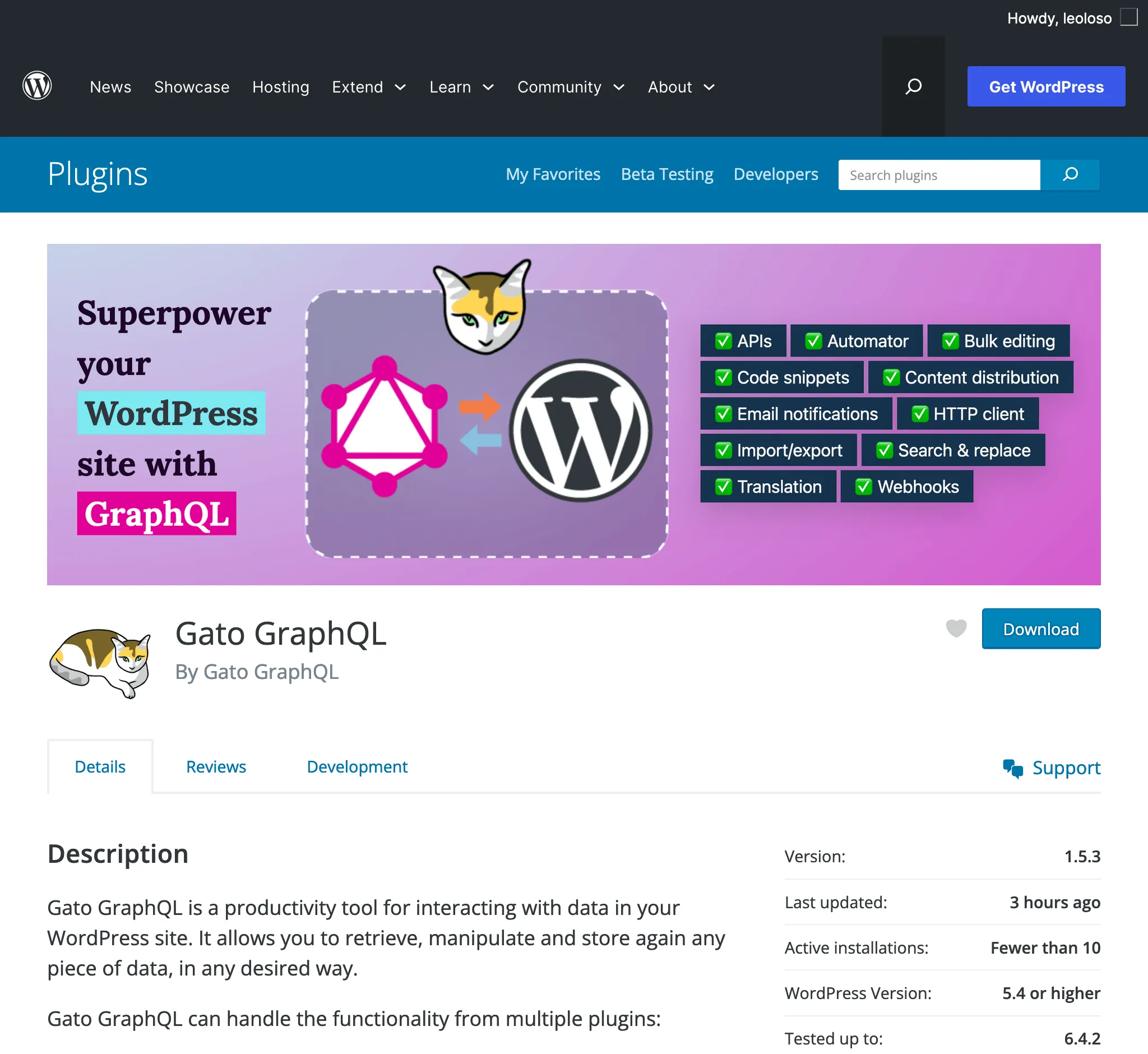 WordPress ํ๋ฌ๊ทธ์ธ ๋๋ ํ ๋ฆฌ์ Gato GraphQL