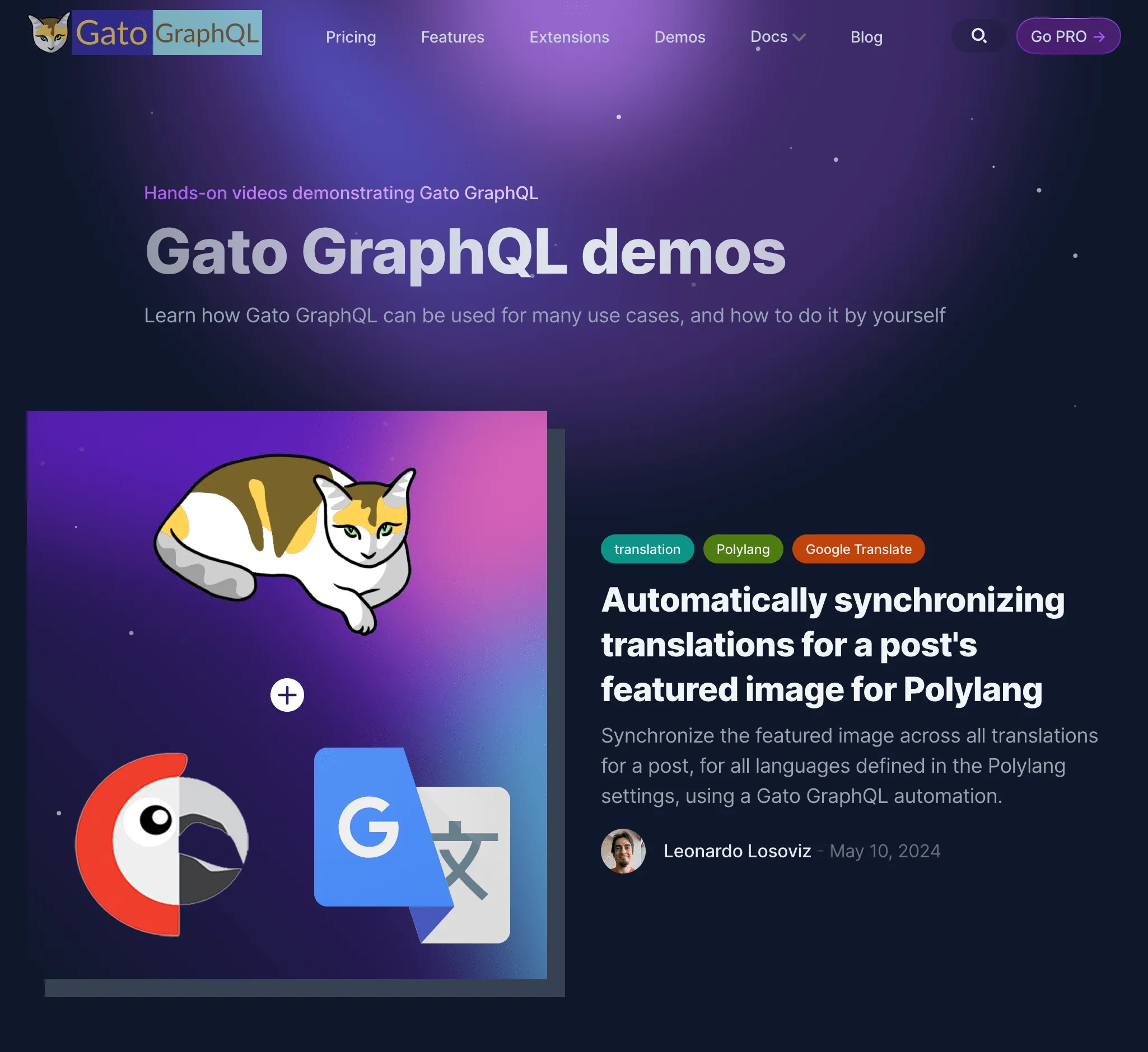 Gato GraphQL 웹사이트의 데모 페이지
