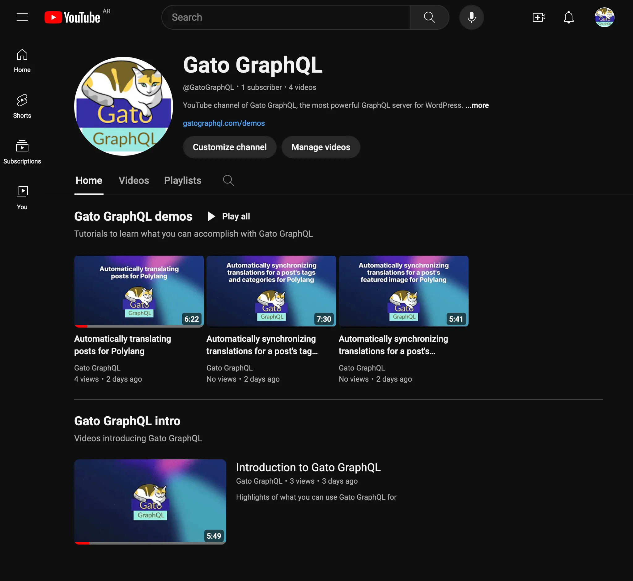 Gato GraphQL YouTube 채널