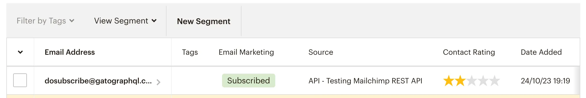 이메일 주소가 Mailchimp 목록에 자동으로 추가됨